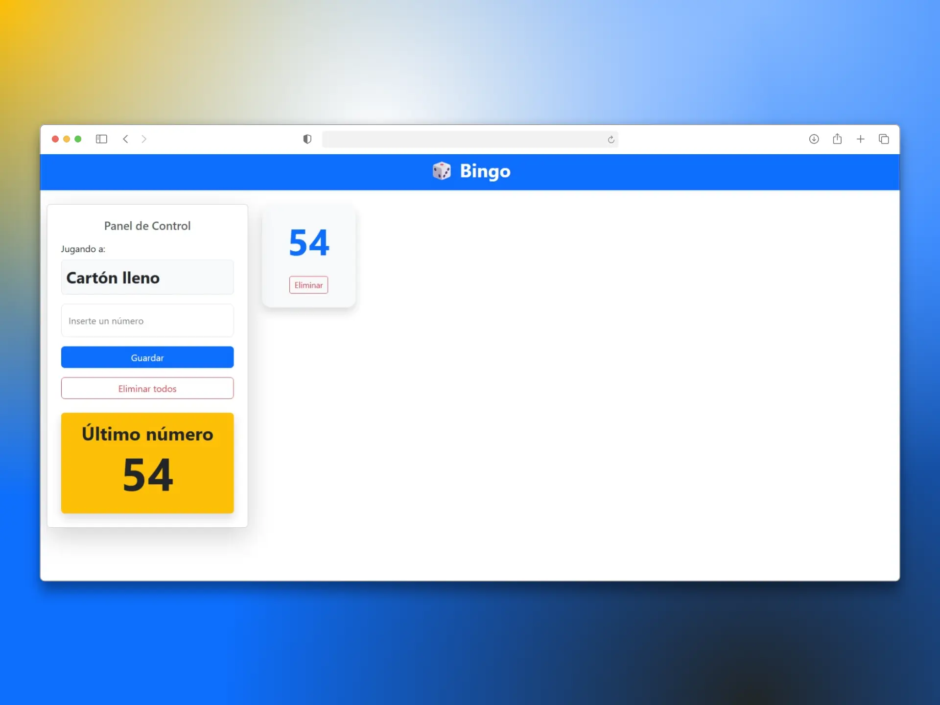 Captura del sitio Control Bingo